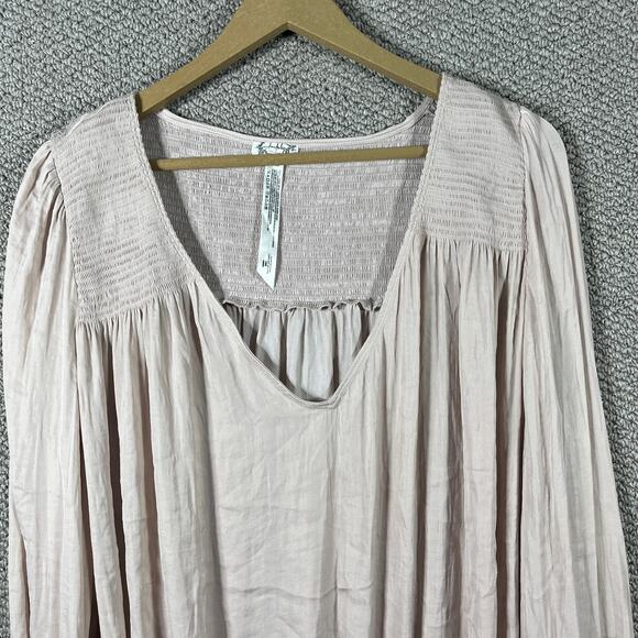 Free People Intimately Bodysuit Womens Large Beige Smockin' And Rockin' Smocked - Picture 2 of 9